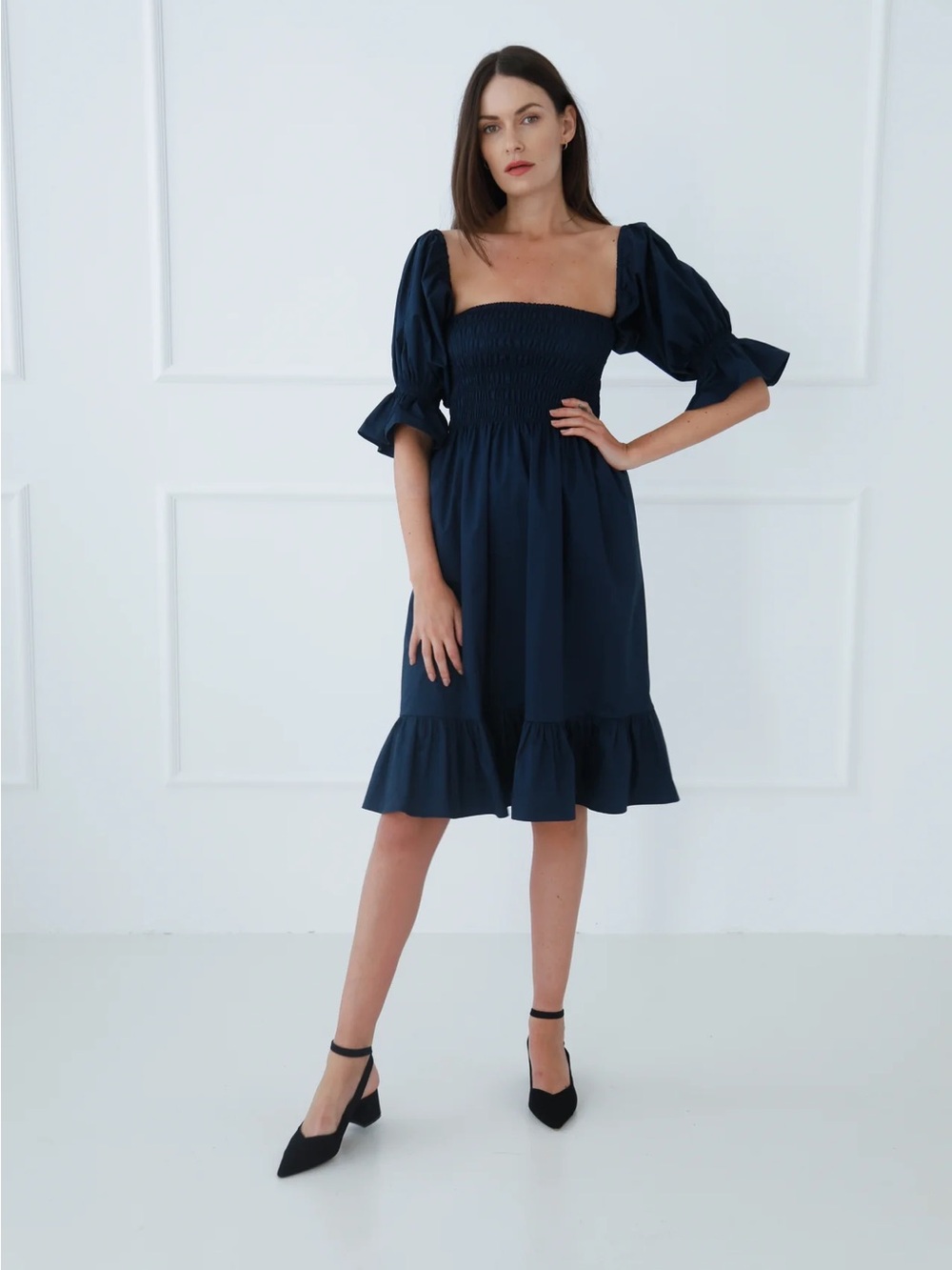 MONICA NERA Navy Midi Dress